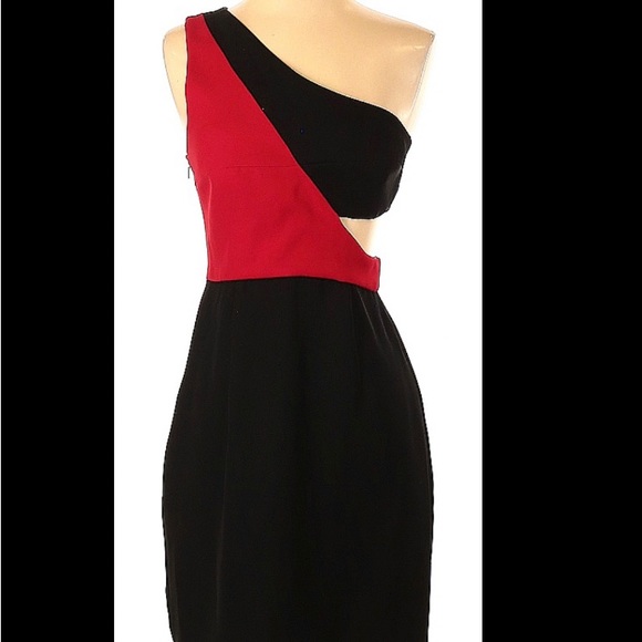 Black Halo- red and black cocktail dress.  Size 4 - Picture 1 of 5